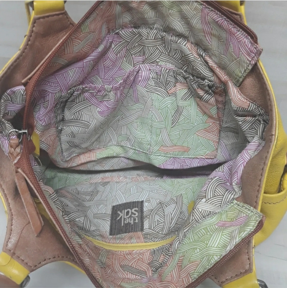 The Sak Kendra Hobo Purse Yellow Brown Pebbled Soft Leather Shoulder Satchel Bag - Picture 6 of 11